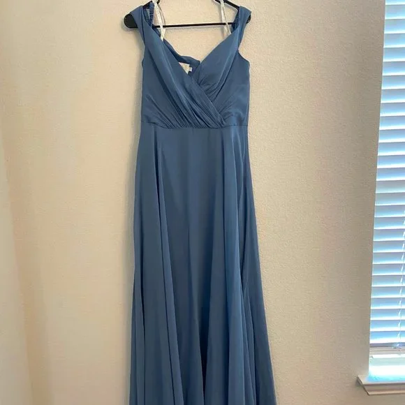 david's bridal steel blue dresses David's Bridal Steel Blue Sleeveless Dress - Metallic Lace